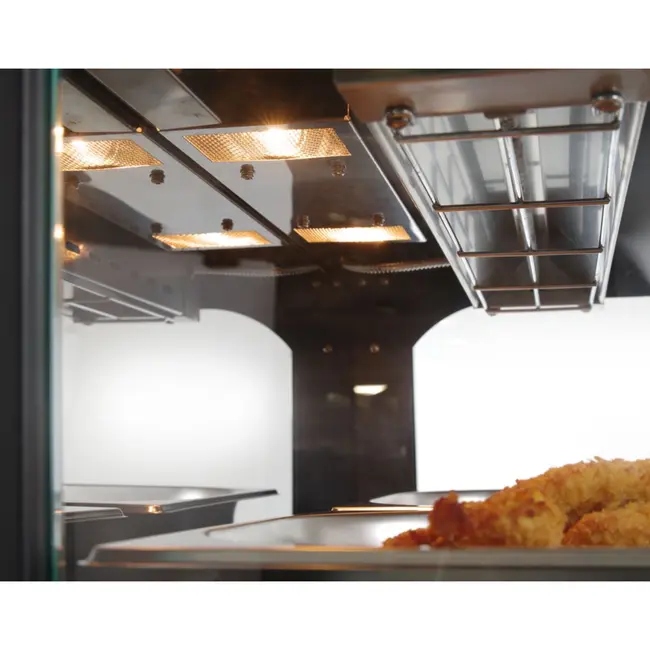 HENDI Warmhoudvitrine – Tweelaags – Kwarts Verwarming – 650x485x630 mm – RVS & Gehard Glas