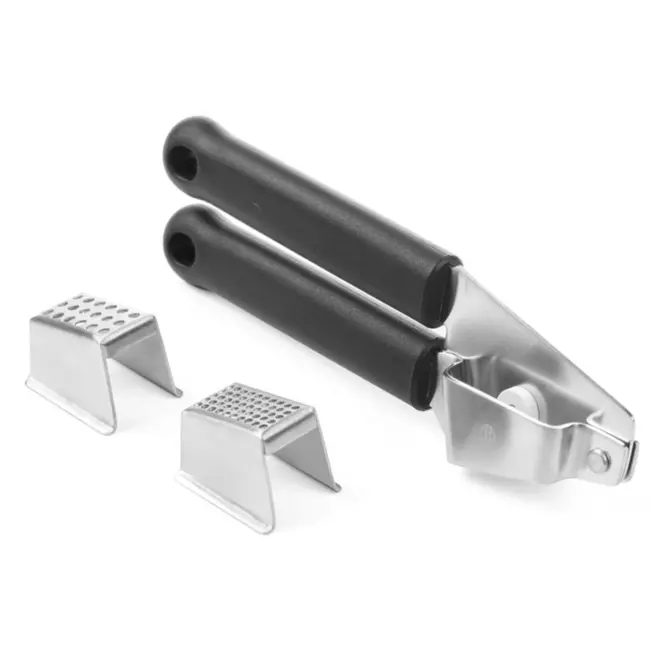 HENDI Knoflookpers – Gemakkelijk schoon te maken – Uitneembare roosters – Zwart – 180x25 mm