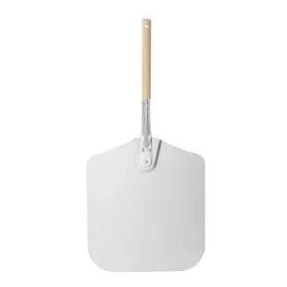 HENDI Vierkante pizzaschep – korte houten handgreep – aluminium – 355x710 mm