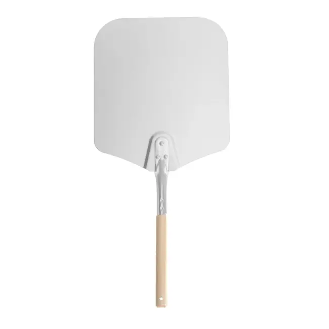 HENDI Vierkante pizzaschep – korte houten handgreep – aluminium – 405x760 mm