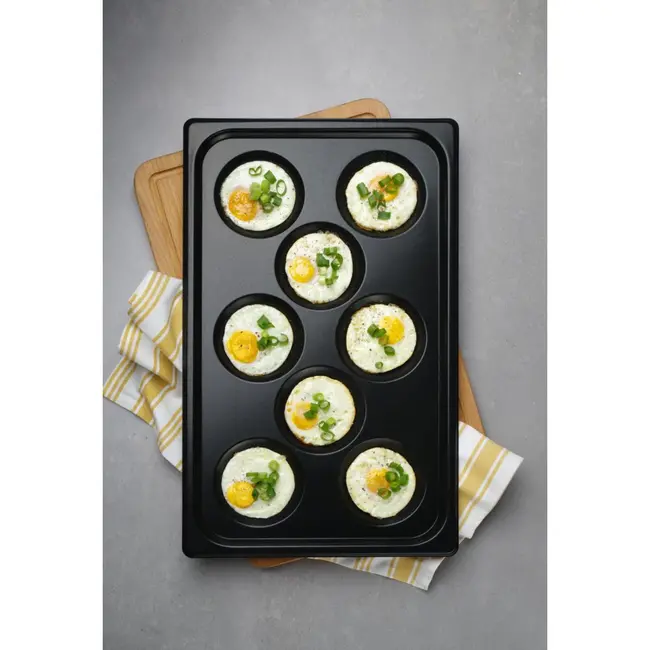 HENDI Bakplaat voor eieren – anti-aanbak – 8 vormen – GN 1/1 – zwart – 530x325x26 mm