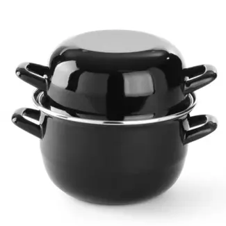 HENDI Geëmailleerde mosselpan met deksel – 2,5L – Ø20 cm – zwart – voor gaskookplaat