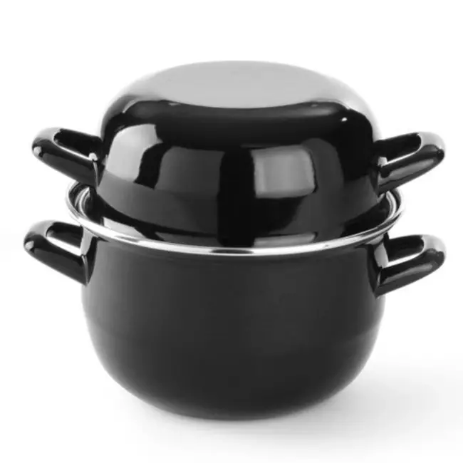 HENDI Geëmailleerde mosselpan met deksel – 2,5L – Ø20 cm – zwart – voor gaskookplaat