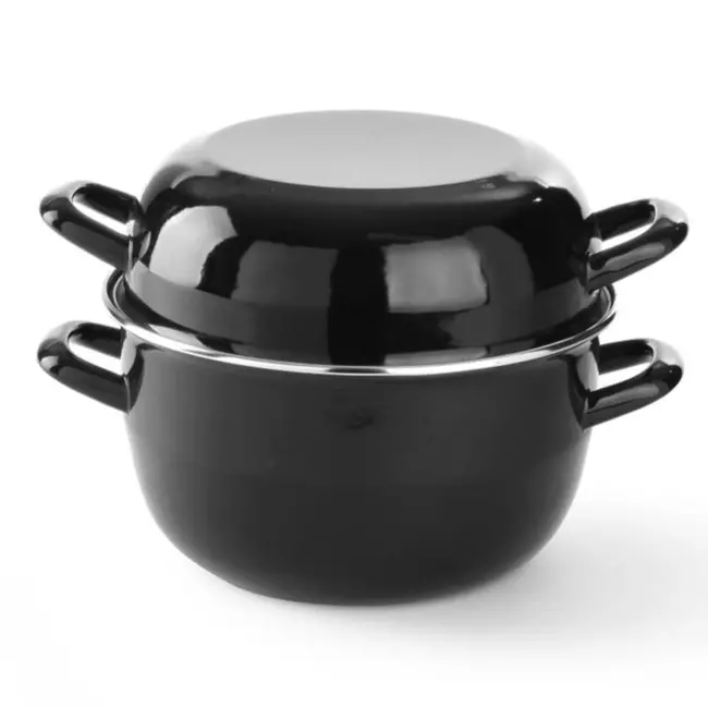 HENDI Geëmailleerde mosselpan met deksel – 5 liter – Ø 260 mm – voor gaskookplaat