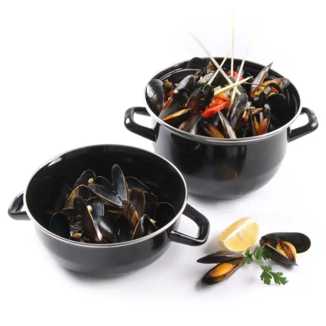 HENDI Geëmailleerde mosselpan met deksel – 5 liter – Ø 260 mm – voor gaskookplaat