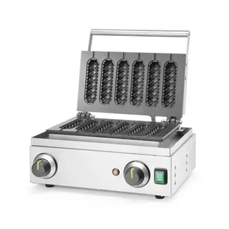 HENDI Wafelijzer voor 6 lolly-wafels of corndogs – antiaanbaklaag – traploos instelbare temperatuur – roestvrij staal