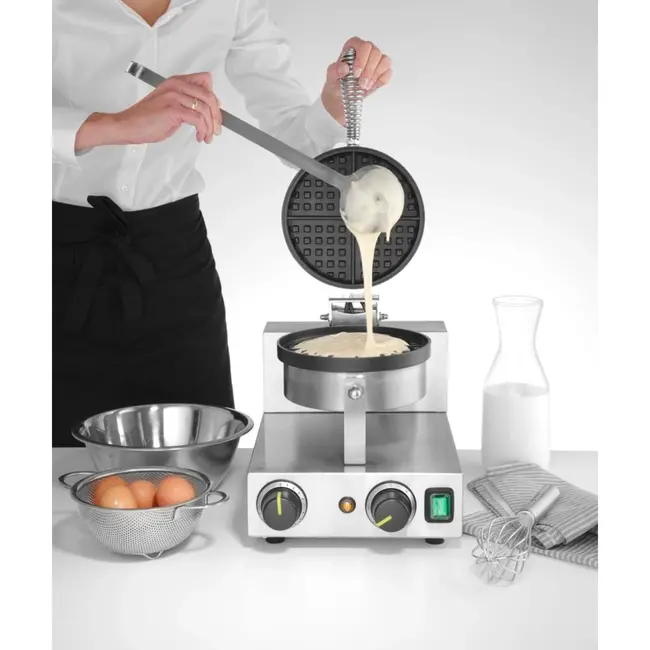 HENDI Rond wafelijzer – gegoten aluminium – Teflon antiaanbaklaag – instelbare temperatuur – 15 min timer