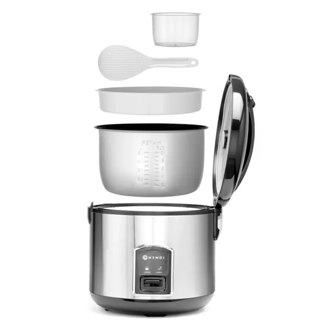 HENDI Rijstkoker met stoomfunctie – 1,8L – roestvast staal – warmhoudmodus – inclusief accessoires