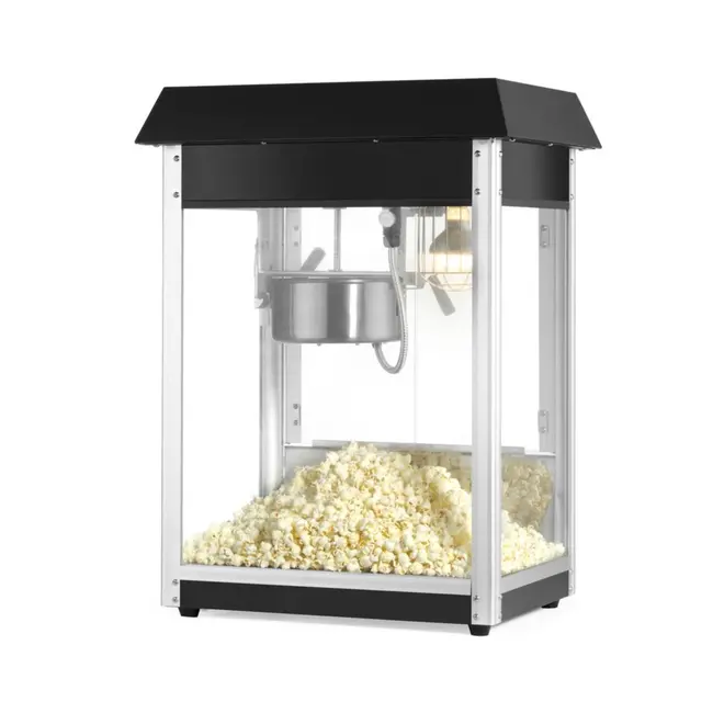HENDI Popcornmachine – zwart – gehard glas – 150 g per cyclus – verlichte binnenkant – kruimellade