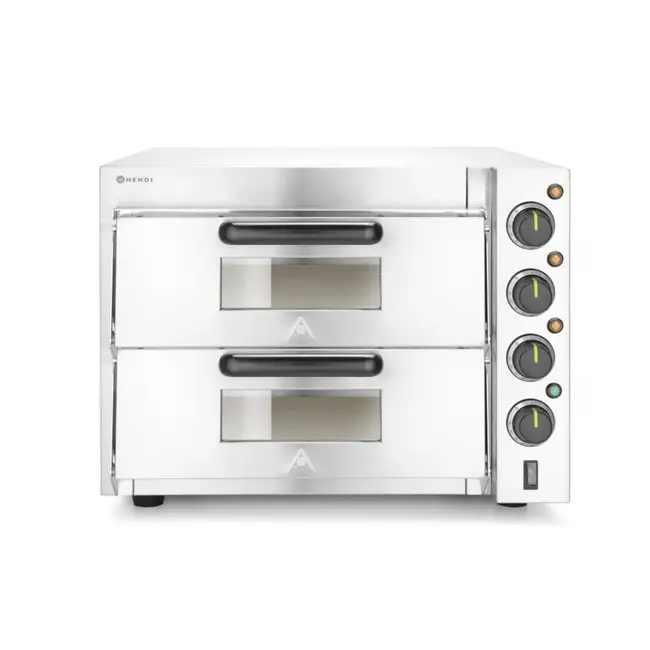 HENDI Compacte pizzaoven – dubbele kamer – vuurstenen vloer – 350°C – zilver – 230V/3000W