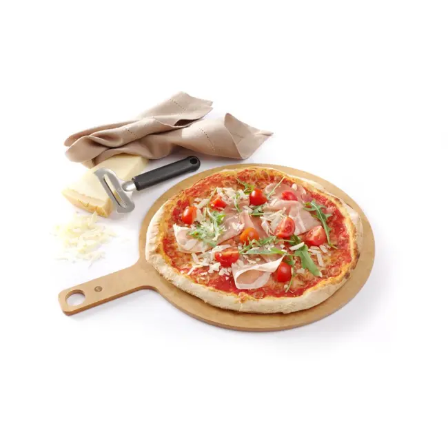 HENDI Pizza plank met handvat – geperste houtvezels – temperatuurbestendig – Ø254x6 mm – vaatwasmachinebestendig