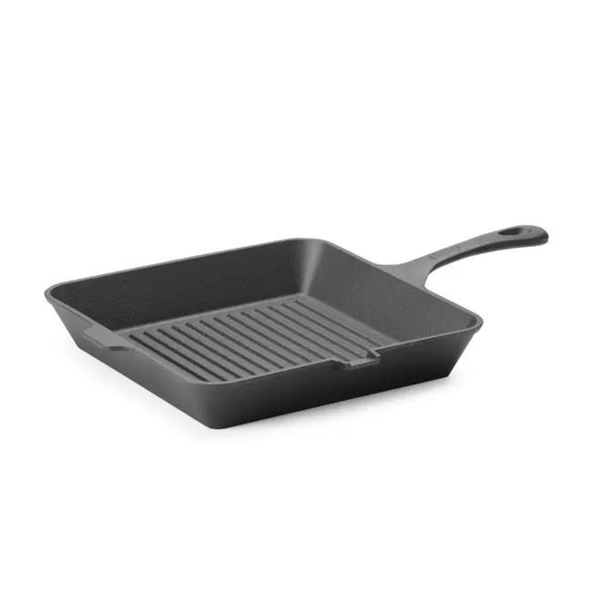 HENDI Gietijzeren grillpan – geribbeld oppervlak – met schenktuit – 265x265 mm – zwart