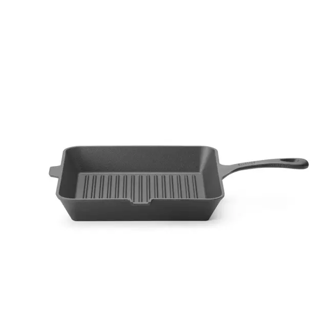 HENDI Gietijzeren grillpan – geribbeld oppervlak – met schenktuit – 265x265 mm – zwart