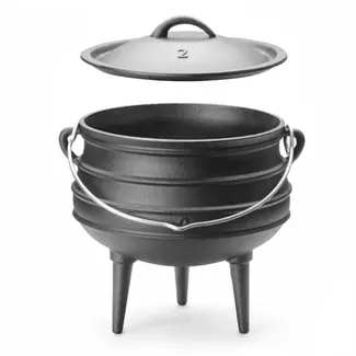 HENDI Gietijzeren pan – traditioneel ontwerp – 6 liter – zwart – met deksel en greep