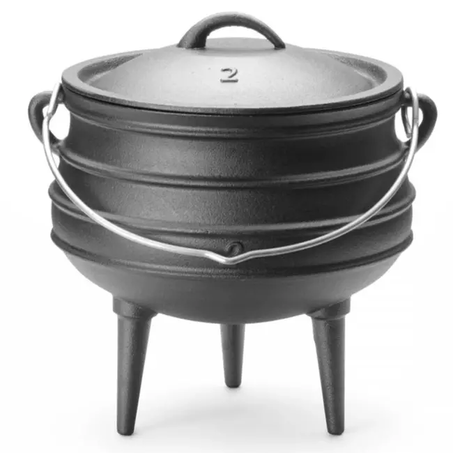 HENDI Gietijzeren pan – traditioneel ontwerp – 6 liter – zwart – met deksel en greep