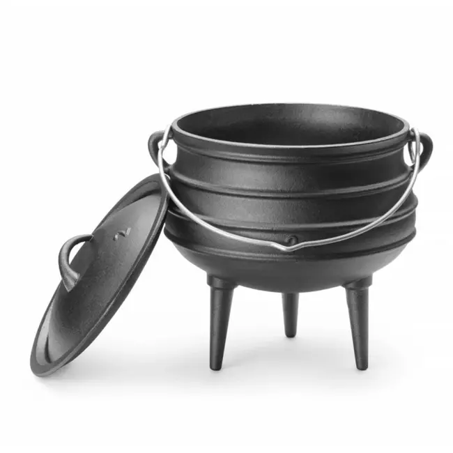 HENDI Gietijzeren pan – traditioneel ontwerp – 6 liter – zwart – met deksel en greep