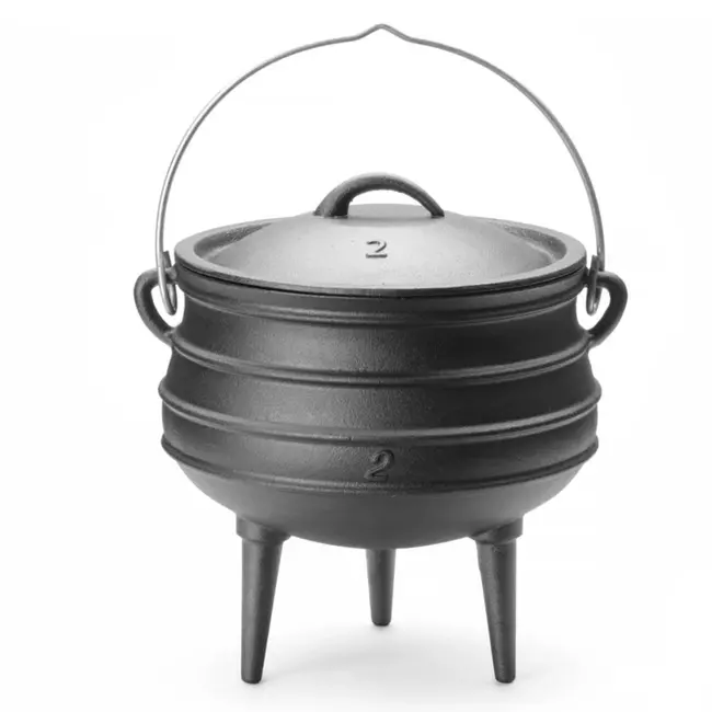 HENDI Gietijzeren pan – traditioneel ontwerp – 6 liter – zwart – met deksel en greep