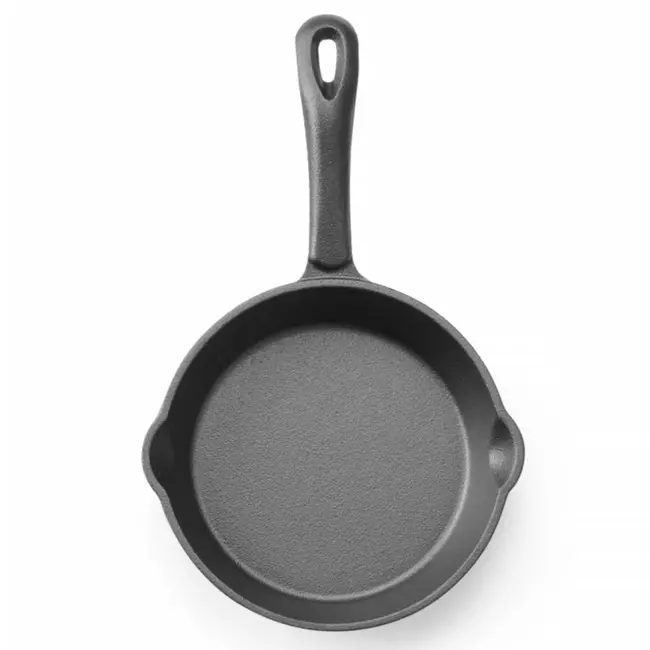 HENDI Gietijzeren skillet – zwart – 165 mm – met schenktuiten – ovenbestendig
