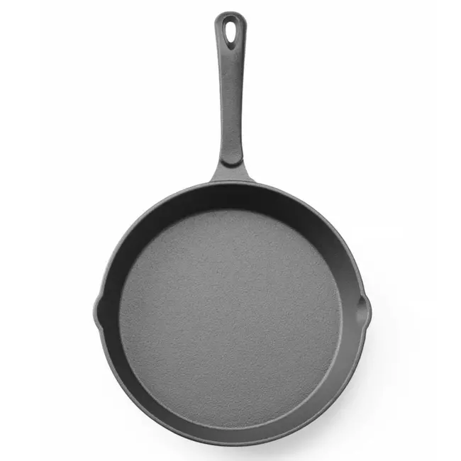 HENDI Gietijzeren skillet – 2 schenktuiten – Ø 200 mm – zwart – ovenveilig