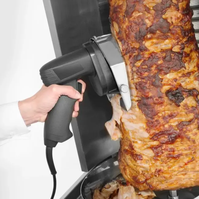 HENDI Elektrisch kebabmes – verstelbare snijdikte – roestvrij staal – 2600 tpm – inclusief slijpsteen