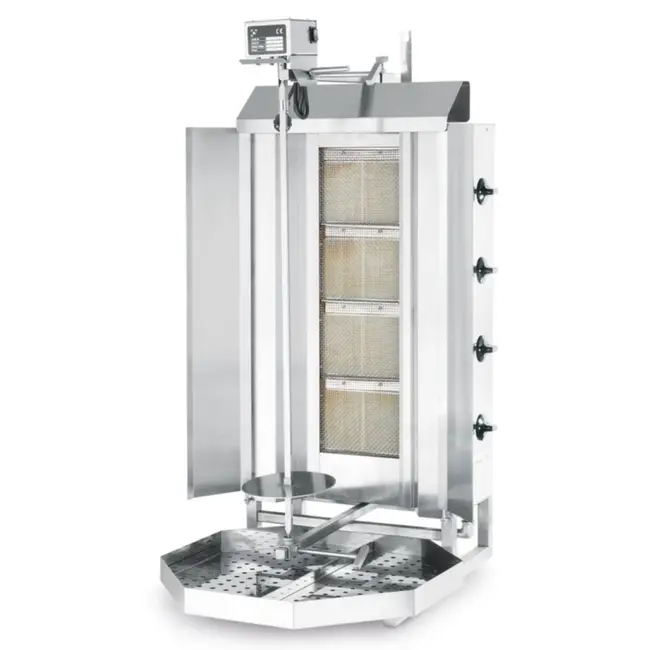 HENDI Kebabgrill gas – Profi Line – 13 kW – verstelbare branders – 80 kg capaciteit – roestvast staal