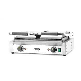 HENDI Dubbele contactgrill – volledig geribd – gietijzeren platen – 230V/3600W – 570x395x510 mm