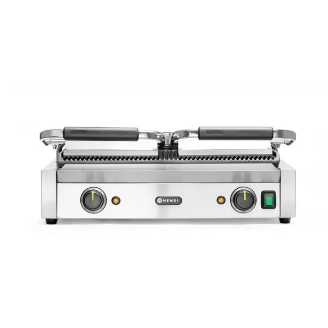 HENDI Dubbele contactgrill – volledig geribd – gietijzeren platen – 230V/3600W – 570x395x510 mm