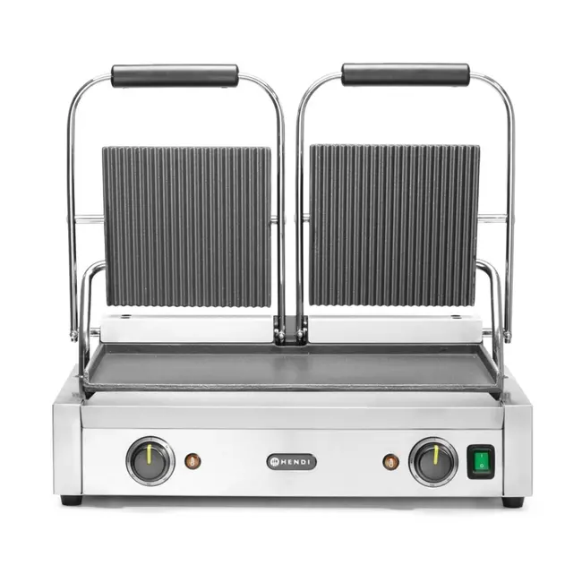 HENDI Dubbele contactgrill – geribd en glad – 230V/3600W – 570x395x510 mm