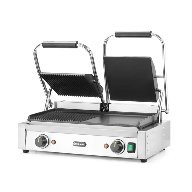 HENDI Contactgrill – enkel – boven geribd, onder glad – 230V/1800W – 310x400x x(H)510mm