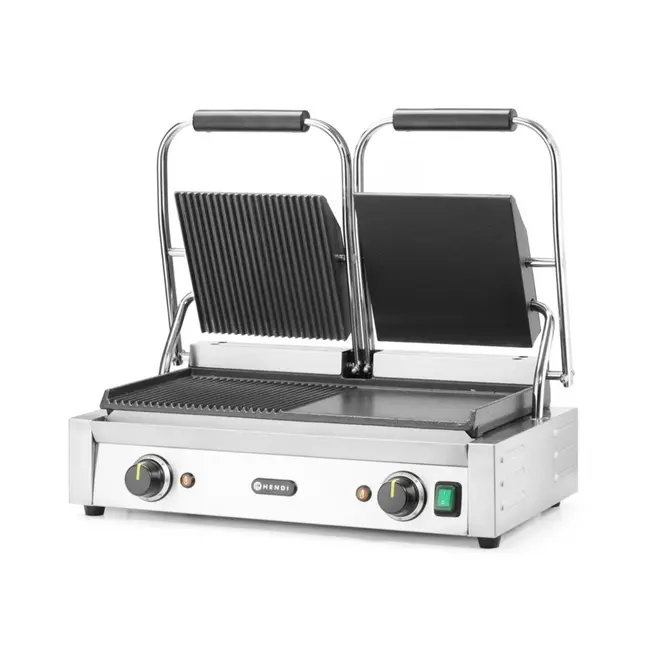 HENDI Contactgrill – enkel – boven geribd, onder glad – 230V/1800W – 310x400x x(H)510mm