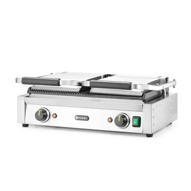 HENDI Dubbele contactgrill – half glad, half geribd – 575x430 mm – 3600W – roestvrij staal
