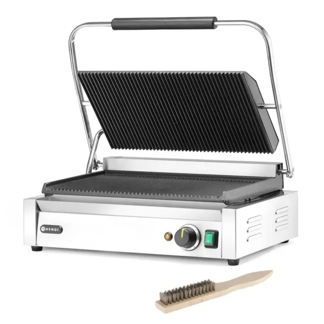 HENDI Panini contactgrill XL – gietijzeren grillplaten – instelbare temperatuur – 548x464 mm
