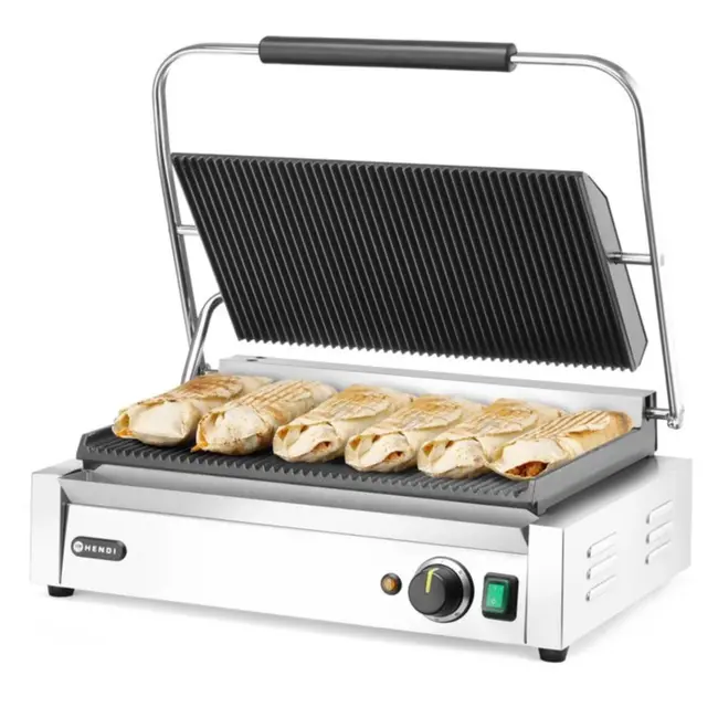 HENDI Panini contactgrill XL – gietijzeren grillplaten – instelbare temperatuur – 548x464 mm