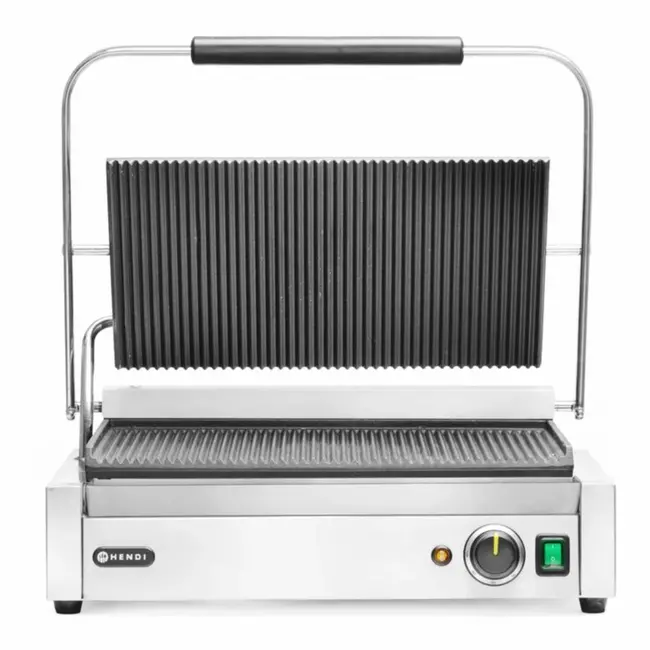 HENDI Panini contactgrill XL – gietijzeren grillplaten – instelbare temperatuur – 548x464 mm