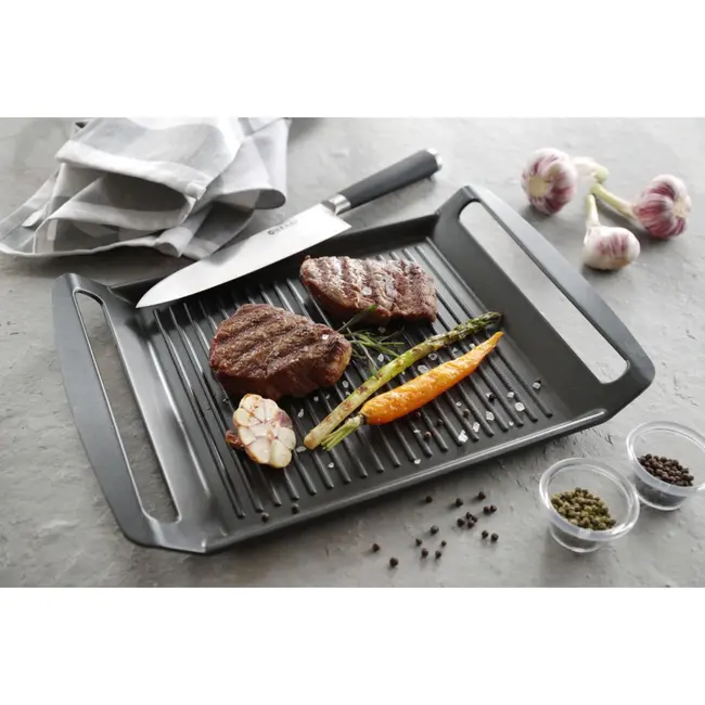 HENDI Grillplaat gietaluminium – inductie en oven – 390x260 mm – geribbeld – anti-aanbak