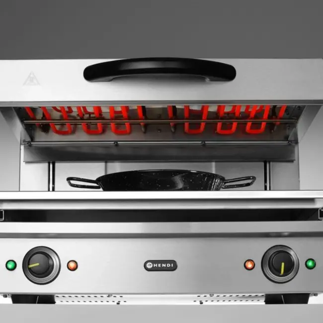 HENDI Salamander grill – traploze thermostaat – variabele hoogte – 2 warmtezones – roestvast staal