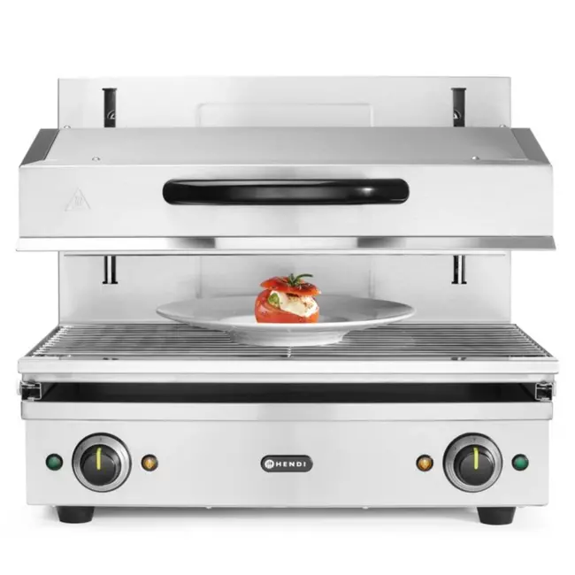 HENDI Salamander grill – traploze thermostaat – variabele hoogte – 2 warmtezones – roestvast staal