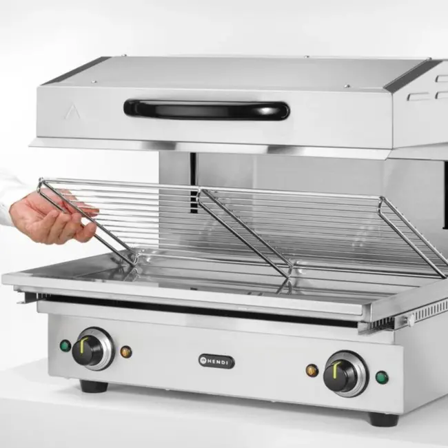 HENDI Salamander grill – traploze thermostaat – variabele hoogte – 2 warmtezones – roestvast staal