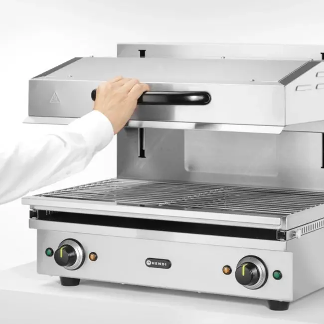 HENDI Salamander grill – traploze thermostaat – variabele hoogte – 2 warmtezones – roestvast staal