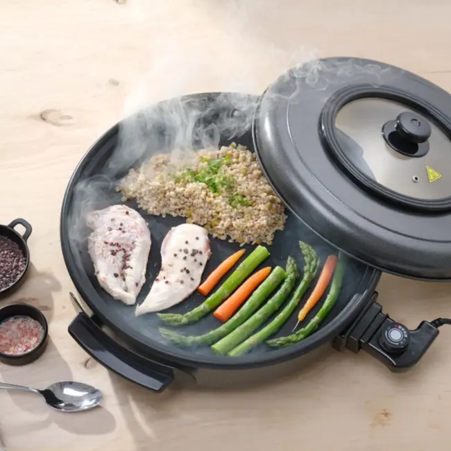 HENDI Partypan – anti-aanbaklaag – uitneembare thermostaat – inclusief deksel – 400x50 mm