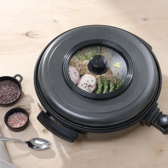 HENDI Partypan – anti-aanbaklaag – uitneembare thermostaat – inclusief deksel – 400x50 mm