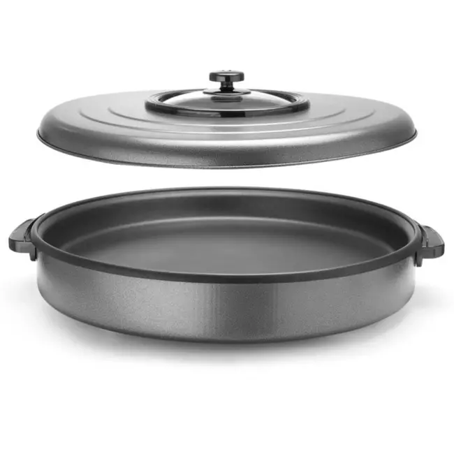 HENDI Partypan – anti-aanbaklaag – uitneembare thermostaat – glazen deksel – 550x60 mm