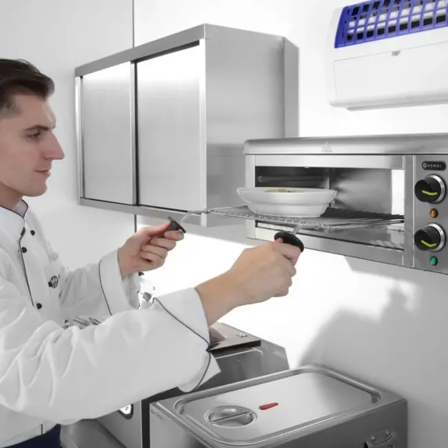 HENDI Salamander met muurbevestiging – traploos instelbaar – 30 minuten timer – roestvrij staal – 610x450x275 mm