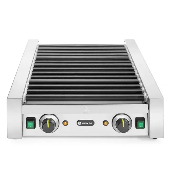 HENDI Worstenroller grill – 2 hittezones – 14 rollers – anti-aanbaklaag – roestvast staal