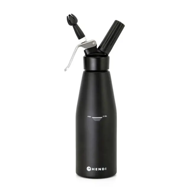 HENDI Slagroomapparaat – mat zwart – 0,95L – inclusief spuitmondjes en schoonmaakborsteltje
