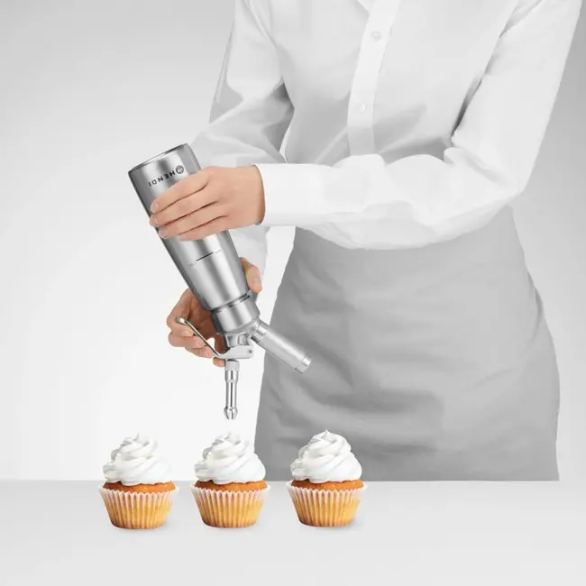 HENDI Slagroomapparaat – Profi Line – 0,5L – Inclusief 3 spuitmondjes – Geschikt voor warme sauzen