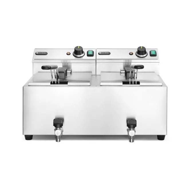 HENDI Dubbele friteuse met aftapkraan – 2x8x liter – 7000W – roestvast staal