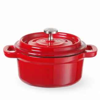 HENDI Braadpan geëmailleerd gietijzer rood 0,27 liter rond met deksel