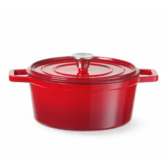 HENDI Braadpan geëmailleerd gietijzer 3,7 liter rood rond voor oven