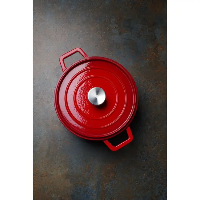 HENDI Braadpan – geëmailleerd gietijzer – 3,7L – rood – 317x240x105 mm